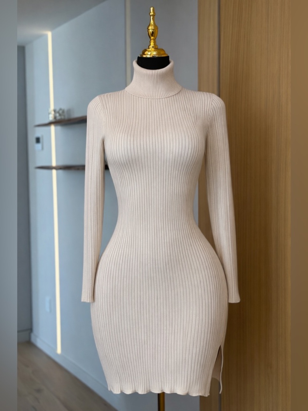 Hippie Rose Cream Ribbed Turtleneck Mini Dress | Minimal Muse